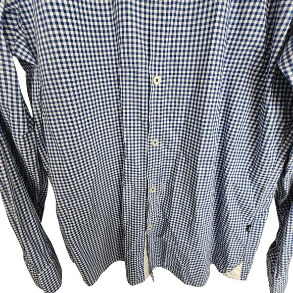 Boss Hugo Boss Shirt Blue White Checker Gingham Dress Shirt Men L Regular Fit - Picture 3 of 8